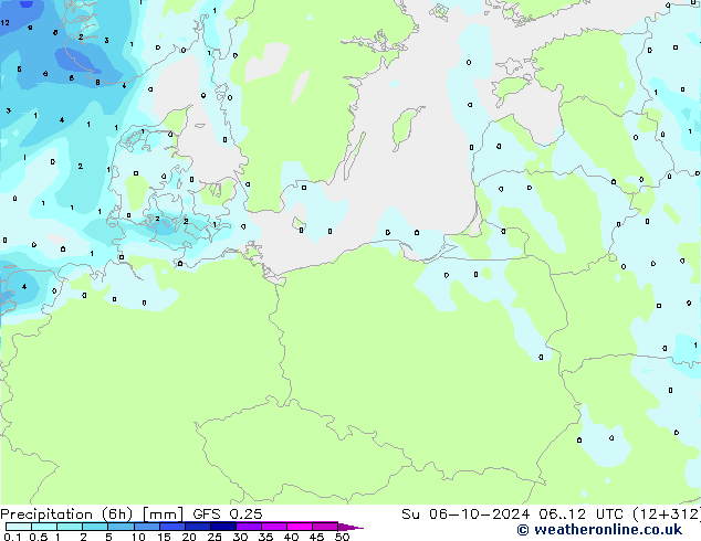 Z500/Rain (+SLP)/Z850 GFS 0.25 nie. 06.10.2024 12 UTC