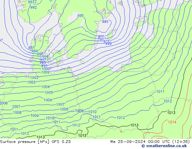 pression de l'air GFS 0.25 mer 25.09.2024 00 UTC