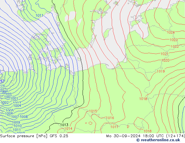 GFS 0.25: Pzt 30.09.2024 18 UTC