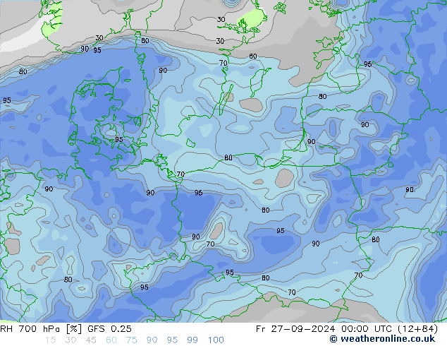 RH 700 hPa GFS 0.25 Fr 27.09.2024 00 UTC