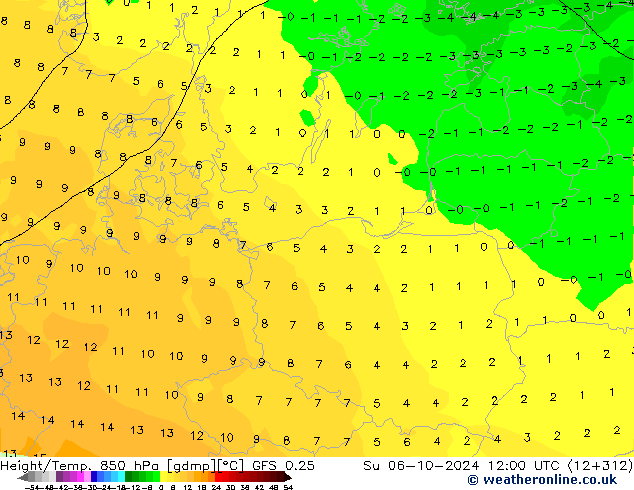 Z500/Rain (+SLP)/Z850 GFS 0.25 nie. 06.10.2024 12 UTC