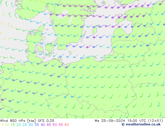 Wind 850 hPa GFS 0.25 wo 25.09.2024 15 UTC