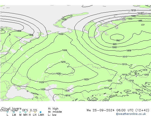 Cloud layer GFS 0.25 St 25.09.2024 06 UTC