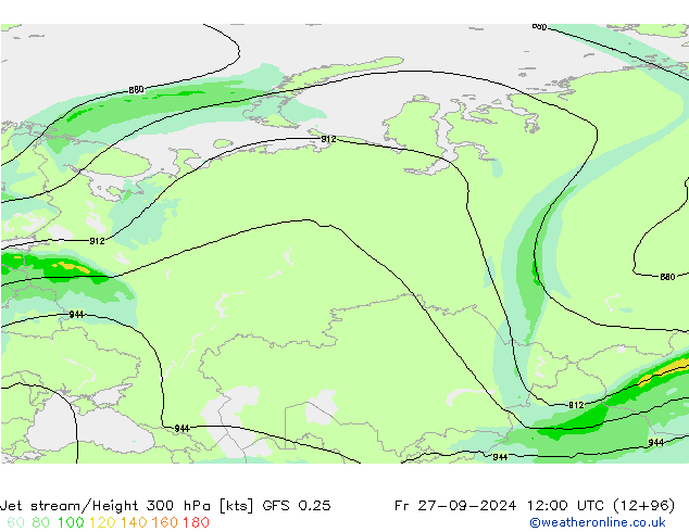 Jet stream/Height 300 hPa GFS 0.25 Fr 27.09.2024 12 UTC