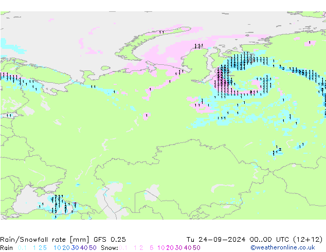 Rain/Snowfall rate GFS 0.25 Ter 24.09.2024 00 UTC