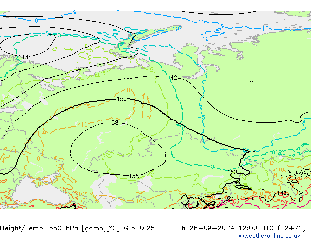 Z500/Rain (+SLP)/Z850 GFS 0.25  26.09.2024 12 UTC