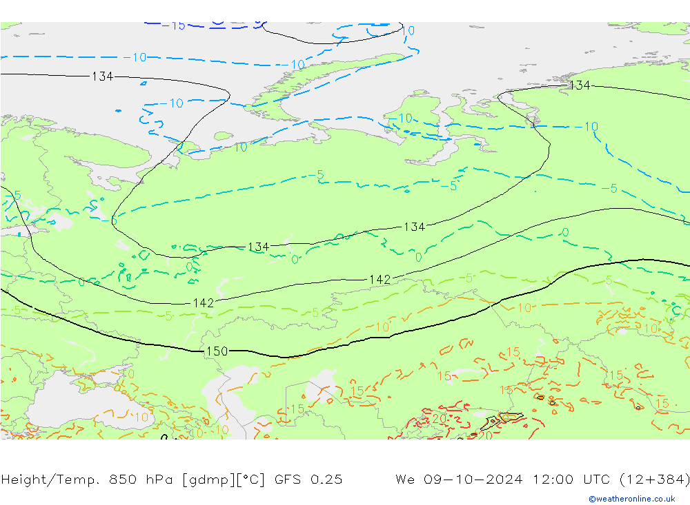 Z500/Rain (+SLP)/Z850 GFS 0.25 We 09.10.2024 12 UTC