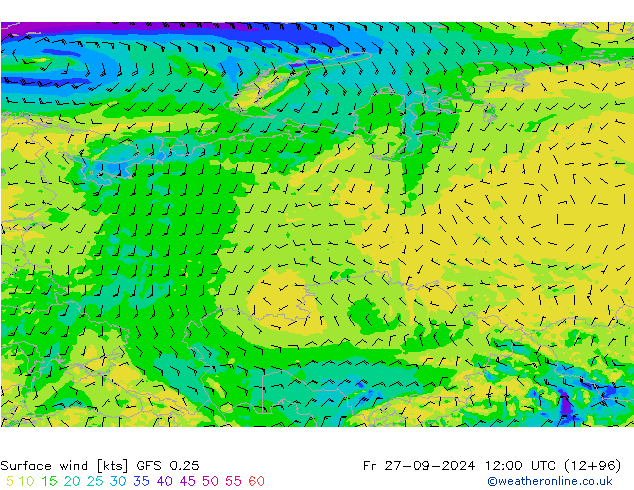 Surface wind GFS 0.25 Fr 27.09.2024 12 UTC