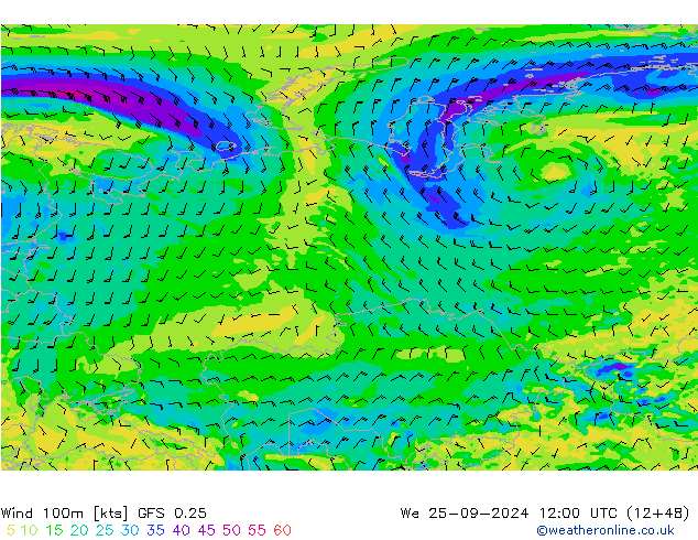 Wind 100m GFS 0.25 wo 25.09.2024 12 UTC