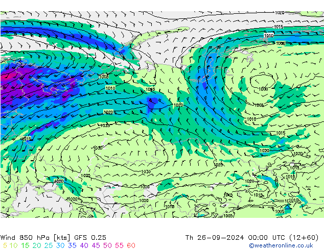 Wind 850 hPa GFS 0.25 Th 26.09.2024 00 UTC