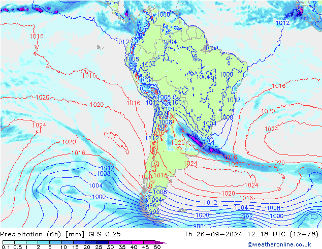 Z500/Rain (+SLP)/Z850 GFS 0.25 gio 26.09.2024 18 UTC