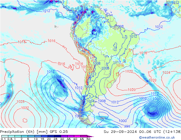 Z500/Rain (+SLP)/Z850 GFS 0.25  29.09.2024 06 UTC