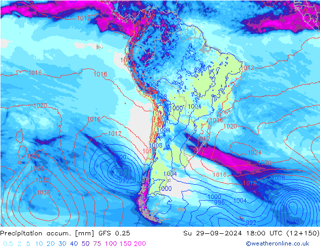 Precipitation accum. GFS 0.25 Su 29.09.2024 18 UTC