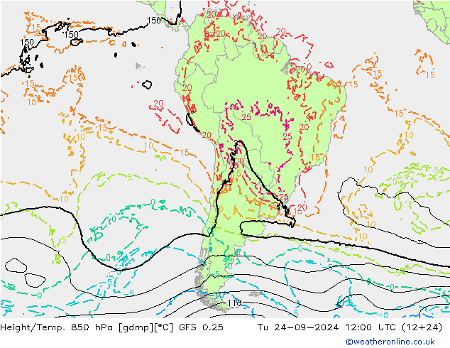 Height/Temp. 850 hPa GFS 0.25 Tu 24.09.2024 12 UTC