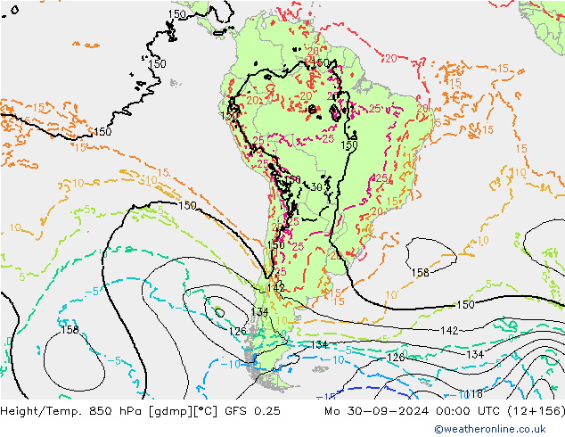 Height/Temp. 850 hPa GFS 0.25 Mo 30.09.2024 00 UTC