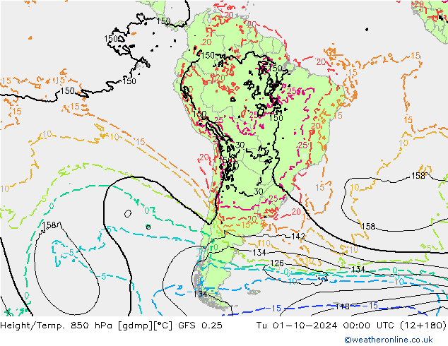 Z500/Rain (+SLP)/Z850 GFS 0.25 Tu 01.10.2024 00 UTC