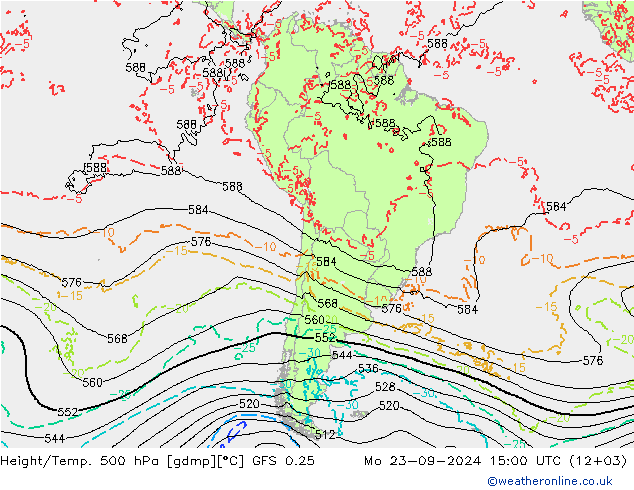 Height/Temp. 500 гПа GFS 0.25 пн 23.09.2024 15 UTC