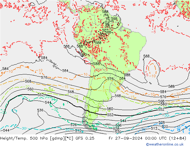 Z500/Rain (+SLP)/Z850 GFS 0.25  27.09.2024 00 UTC