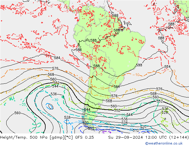 Z500/Rain (+SLP)/Z850 GFS 0.25 dom 29.09.2024 12 UTC