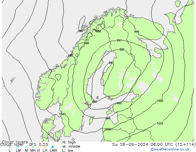 Cloud layer GFS 0.25 Sa 28.09.2024 06 UTC