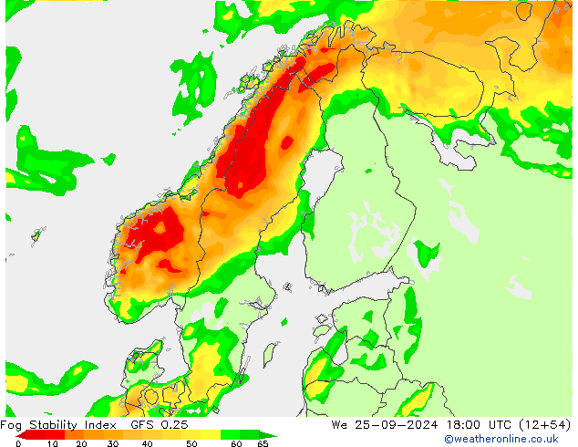 Fog Stability Index GFS 0.25 śro. 25.09.2024 18 UTC