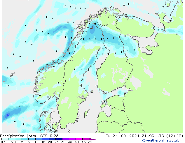 Precipitation GFS 0.25 Tu 24.09.2024 00 UTC