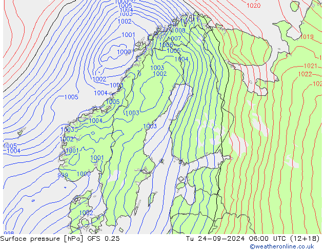 приземное давление GFS 0.25 вт 24.09.2024 06 UTC