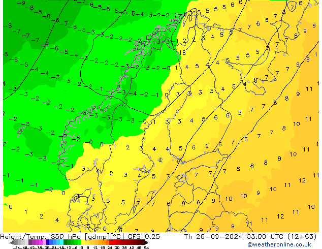 Height/Temp. 850 hPa GFS 0.25 Th 26.09.2024 03 UTC