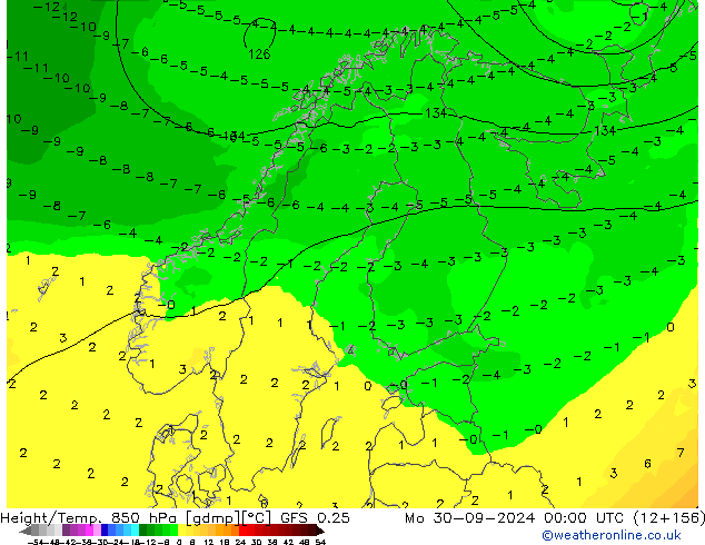 Z500/Yağmur (+YB)/Z850 GFS 0.25 Pzt 30.09.2024 00 UTC