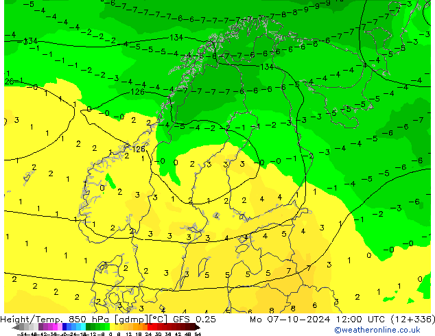 Z500/Rain (+SLP)/Z850 GFS 0.25 Po 07.10.2024 12 UTC