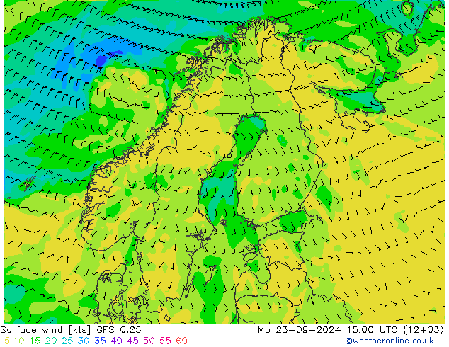 ветер 10 m GFS 0.25 пн 23.09.2024 15 UTC