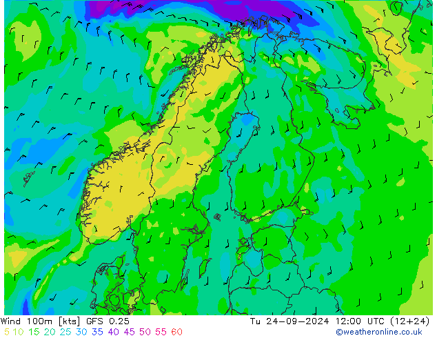 Wind 100m GFS 0.25 Di 24.09.2024 12 UTC