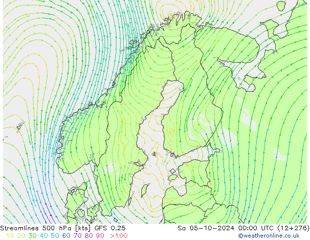 Streamlines 500 hPa GFS 0.25 Sa 05.10.2024 00 UTC