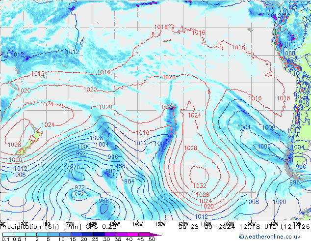 Z500/Rain (+SLP)/Z850 GFS 0.25 Sáb 28.09.2024 18 UTC