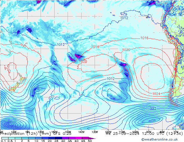 Precipitazione (12h) GFS 0.25 mer 25.09.2024 00 UTC