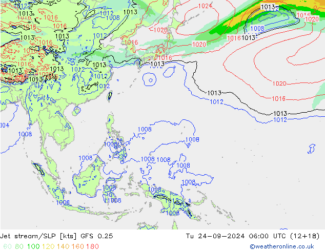 Jet stream/SLP GFS 0.25 Tu 24.09.2024 06 UTC