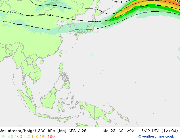 Jet stream/Height 300 hPa GFS 0.25 Po 23.09.2024 18 UTC