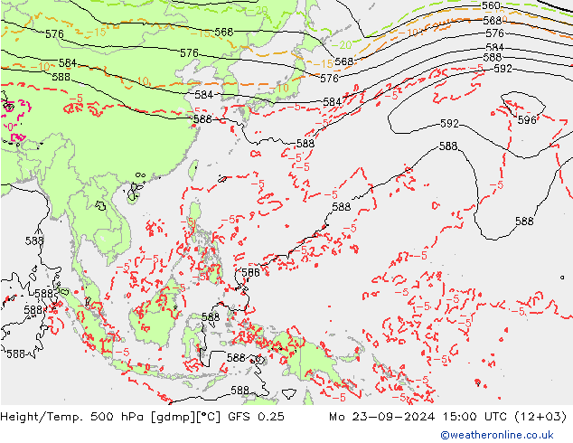 Z500/Yağmur (+YB)/Z850 GFS 0.25 Pzt 23.09.2024 15 UTC