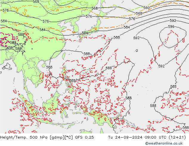 Z500/Rain (+SLP)/Z850 GFS 0.25 Tu 24.09.2024 09 UTC