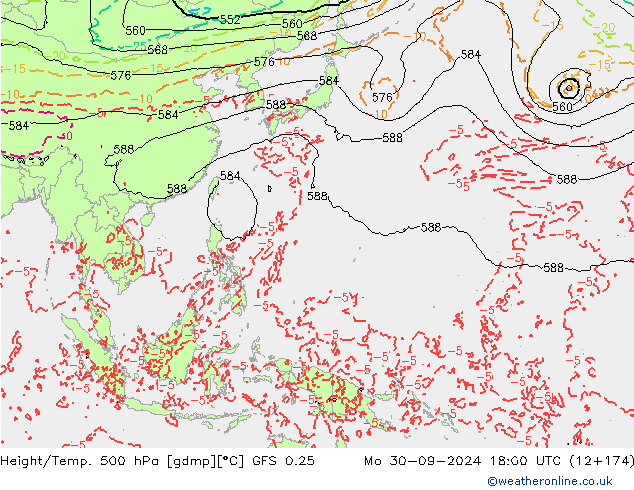 Z500/Rain (+SLP)/Z850 GFS 0.25 Mo 30.09.2024 18 UTC