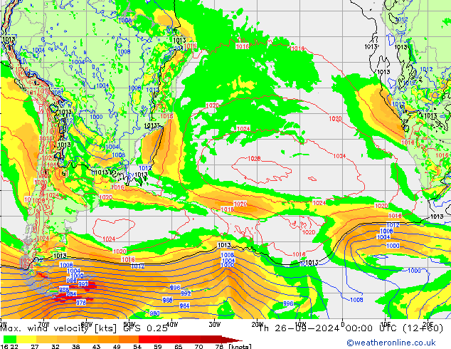 Max. wind velocity GFS 0.25 jeu 26.09.2024 00 UTC