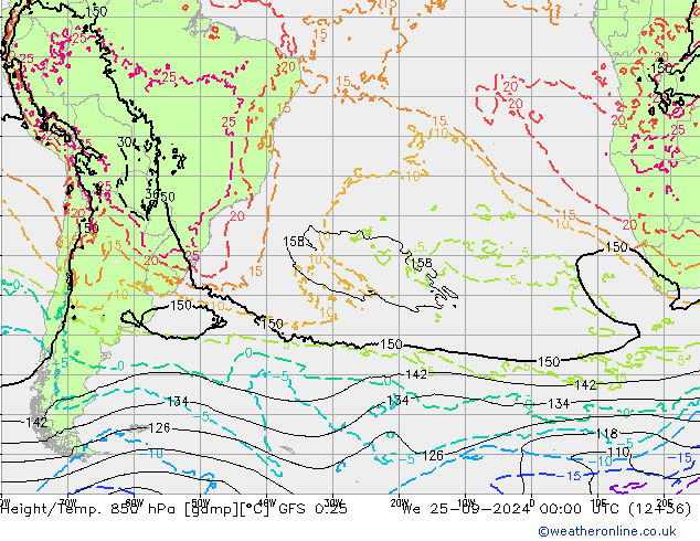 Z500/Rain (+SLP)/Z850 GFS 0.25 We 25.09.2024 00 UTC