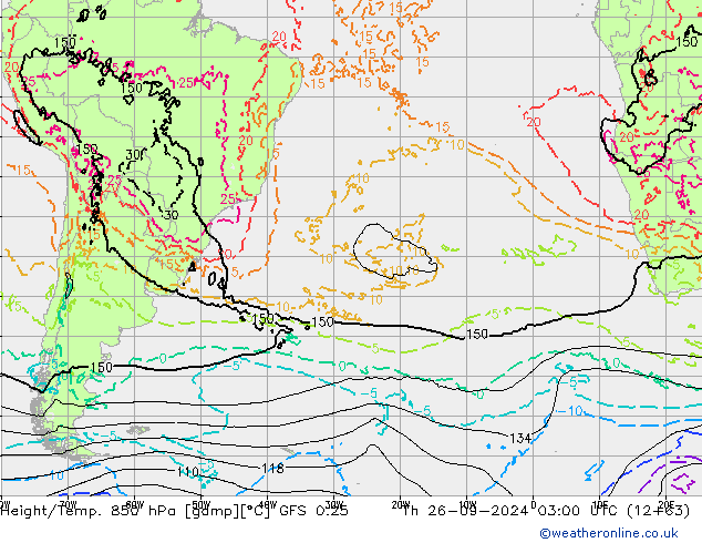 Z500/Rain (+SLP)/Z850 GFS 0.25  26.09.2024 03 UTC