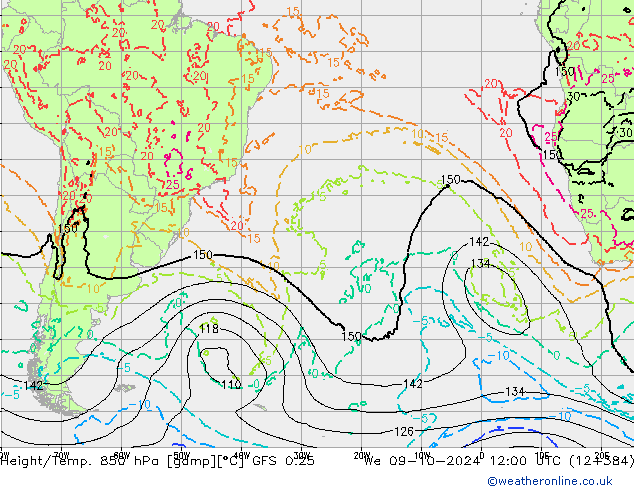 Z500/Regen(+SLP)/Z850 GFS 0.25 wo 09.10.2024 12 UTC