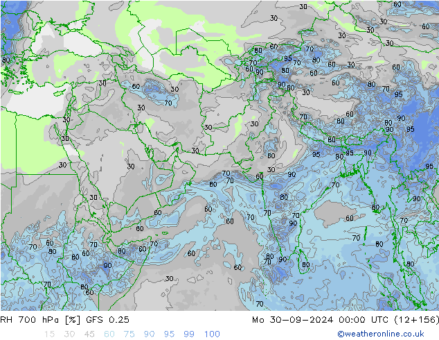 RH 700 hPa GFS 0.25 Mo 30.09.2024 00 UTC