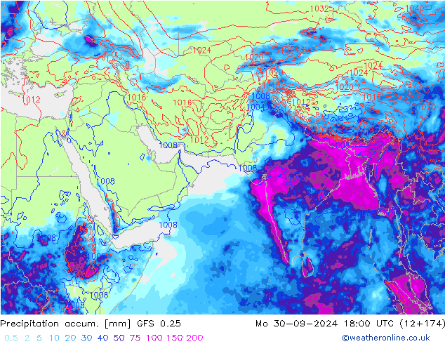 Precipitation accum. GFS 0.25 Mo 30.09.2024 18 UTC