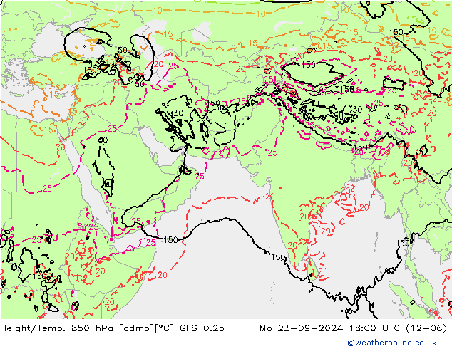 Height/Temp. 850 hPa GFS 0.25 Seg 23.09.2024 18 UTC