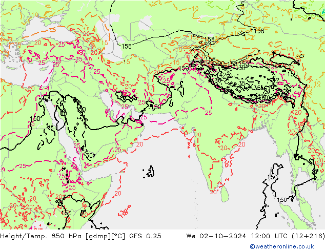 Z500/Rain (+SLP)/Z850 GFS 0.25 We 02.10.2024 12 UTC