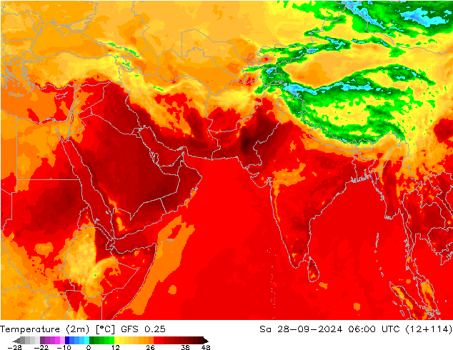 карта температуры GFS 0.25 сб 28.09.2024 06 UTC