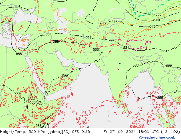 Z500/Rain (+SLP)/Z850 GFS 0.25 Fr 27.09.2024 18 UTC